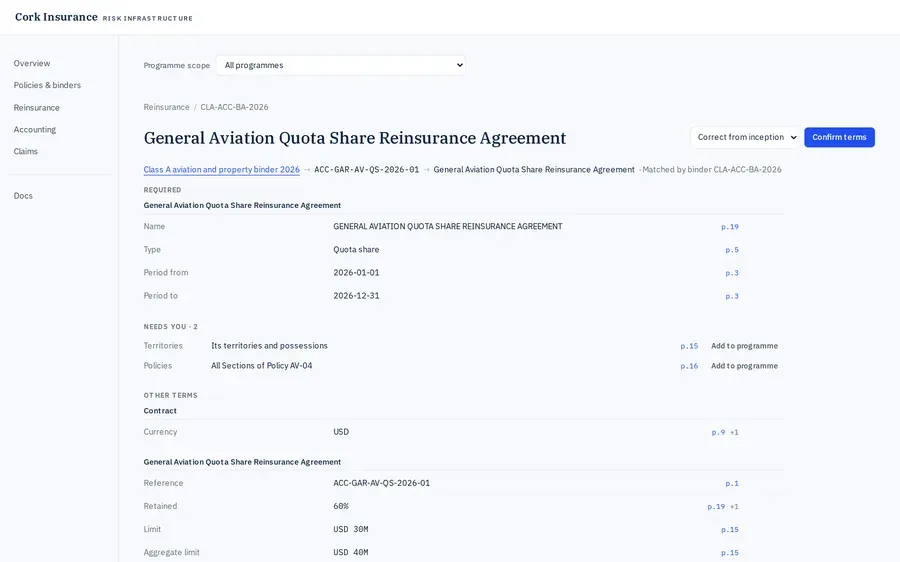 Cork product: treaty terms drafted from the contract documents, awaiting confirmation